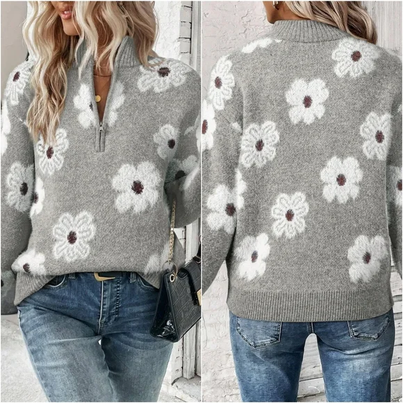 Wildflower Half Zip Pullover - Gray - Picture 2 of 5
